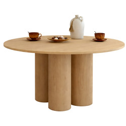 Mesa de comedor redonda para 6 con pata central cilíndrica de haya 110 cm