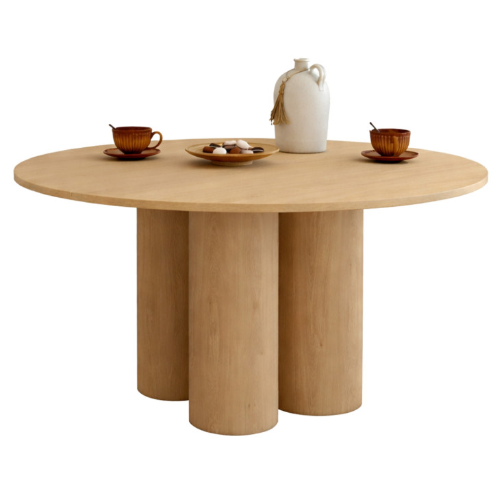 Table à manger ronde ELOISE pied central cylindrique 6 personnes hêtre 110 cm