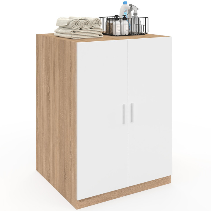Armario para lavadora con puertas WALLIS en blanco y madera efecto haya