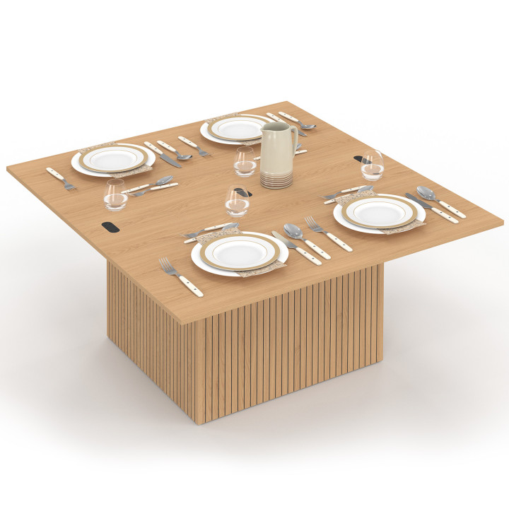 Rechthoekige salontafel met opklapbaar blad, omvormbaar tot eettafel JULIETTE, 100 cm, houten lamelleneffect