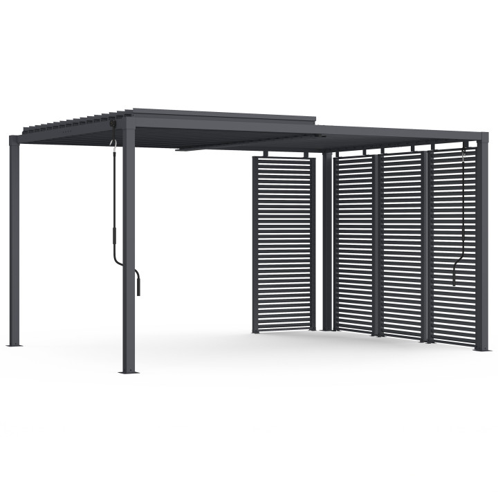 Pergola bioclimatica a lamelle orientabili in acciaio 3x4 M con lamelle orizzontali grigio antracite
