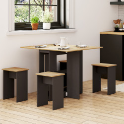 EDI Consola plegable para 2-4 personas en madera negra con tablero de haya y 4 taburetes