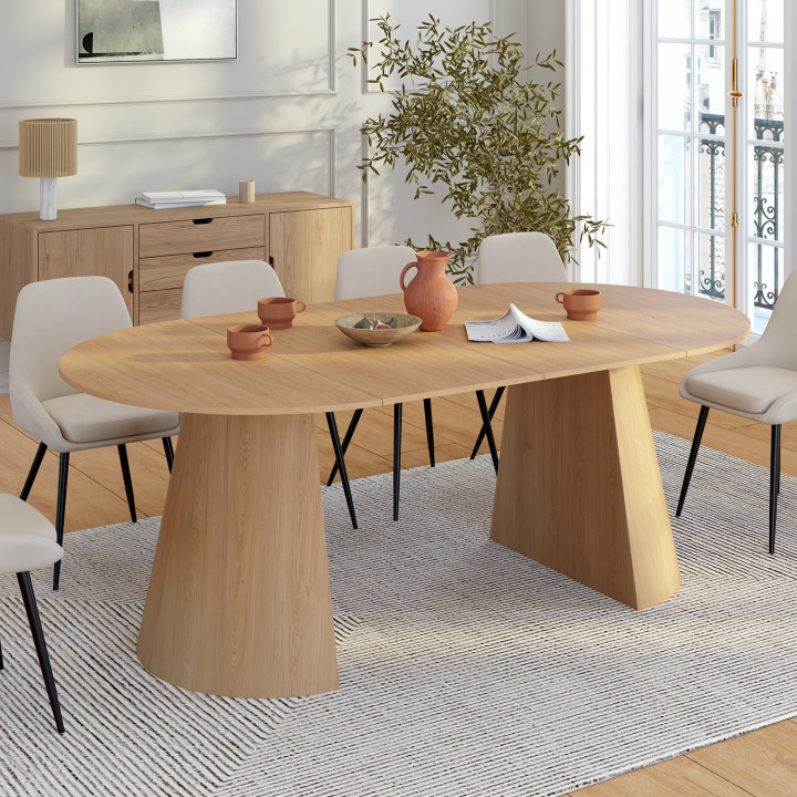 ANGELE tavolo da pranzo rotondo allungabile per 4-10 persone effetto legno faggio 110-200 cm
