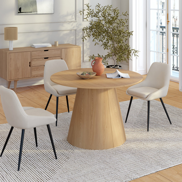 ANGELE tavolo da pranzo rotondo allungabile per 4-10 persone effetto legno faggio 110-200 cm