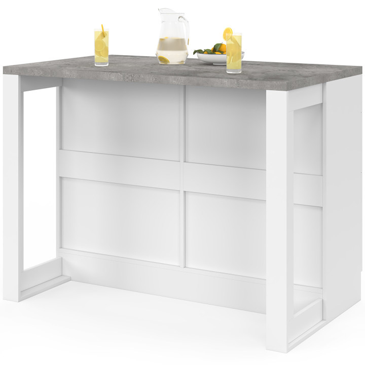 ORSO middeneiland 120 cm met 6 witte laden en werkblad met betoneffect