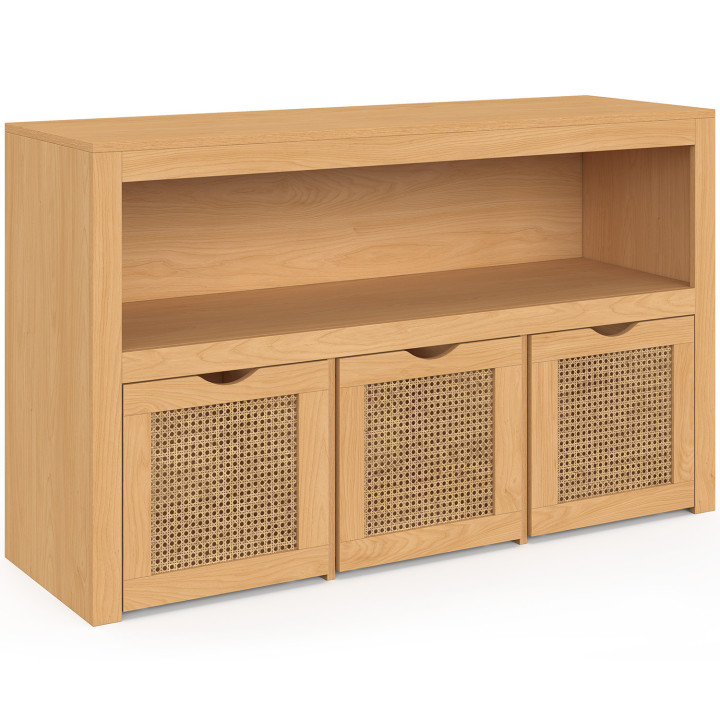 Contenitore per bambini EDHEN in legno e canna con 3 cassetti a cubo su rotelle