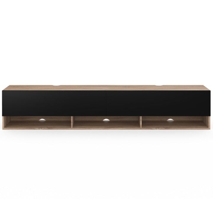 Mueble TV suspendido negro y madera con estantes de 180cm - ELIO | ID Market