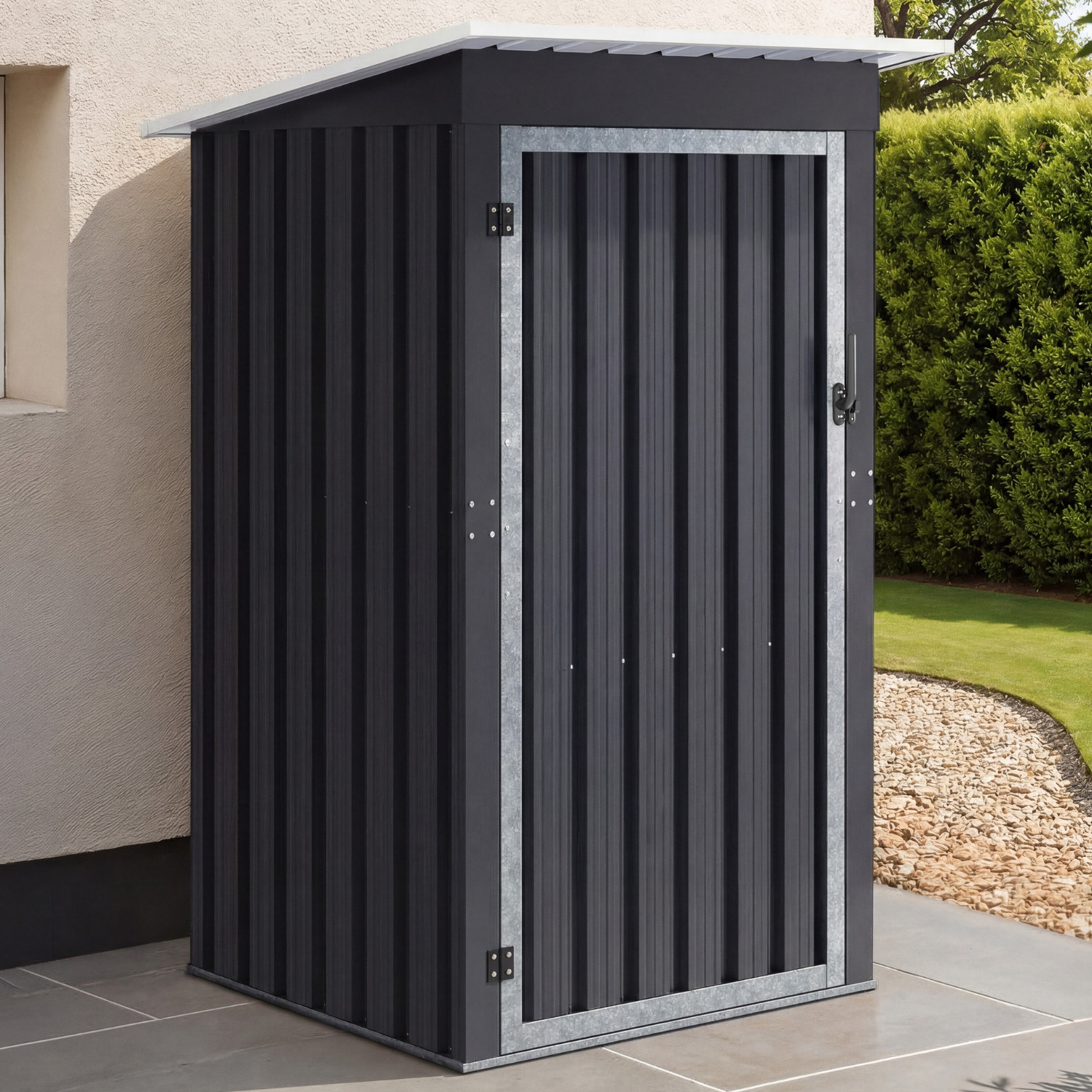 Abri de jardin gris en acier galvanisé 100 x 95 x 160 cm avec toit incliné 1 porte