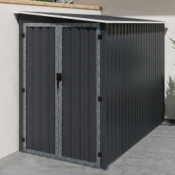 3 m² graues Anlehn-Gartenhaus aus verzinktem Stahl mit Sockel und doppelter Seitentür