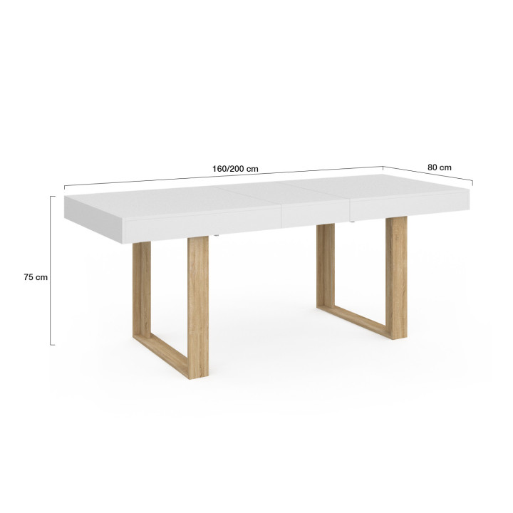 Mesa de comedor rectangular extensible 6-10 personas blanco y madera - PHOENIX | ID Market