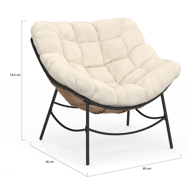 Poltrona da giardino in rattan con cuscino ecru - LOA