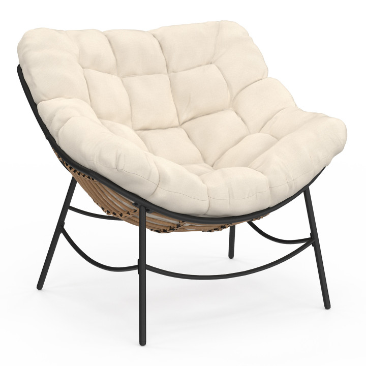 Fauteuil de jardin relax LOA effet rotin avec coussin écru