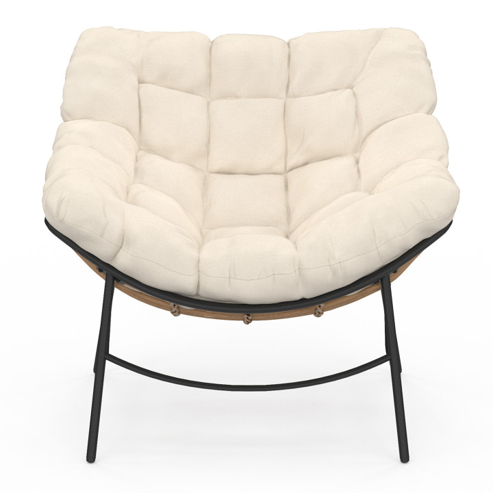 Fauteuil de jardin relax LOA effet rotin avec coussin écru