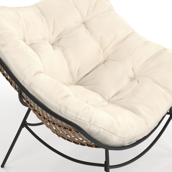 Fauteuil de jardin relax LOA effet rotin avec coussin écru