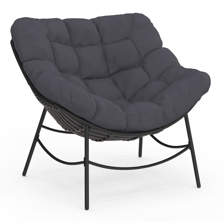 Fauteuil de jardin relax LOA effet rotin gris et coussin gris