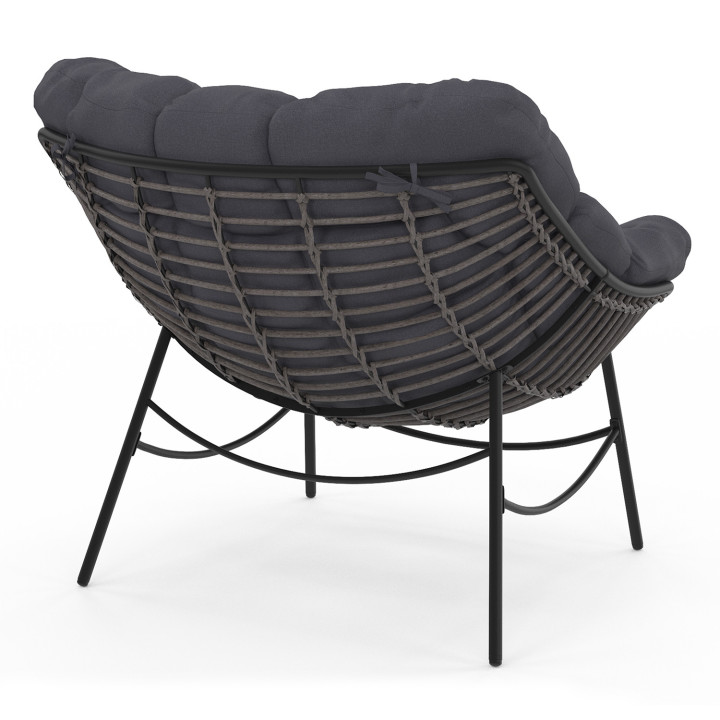 Fauteuil de jardin relax LOA effet rotin gris et coussin gris