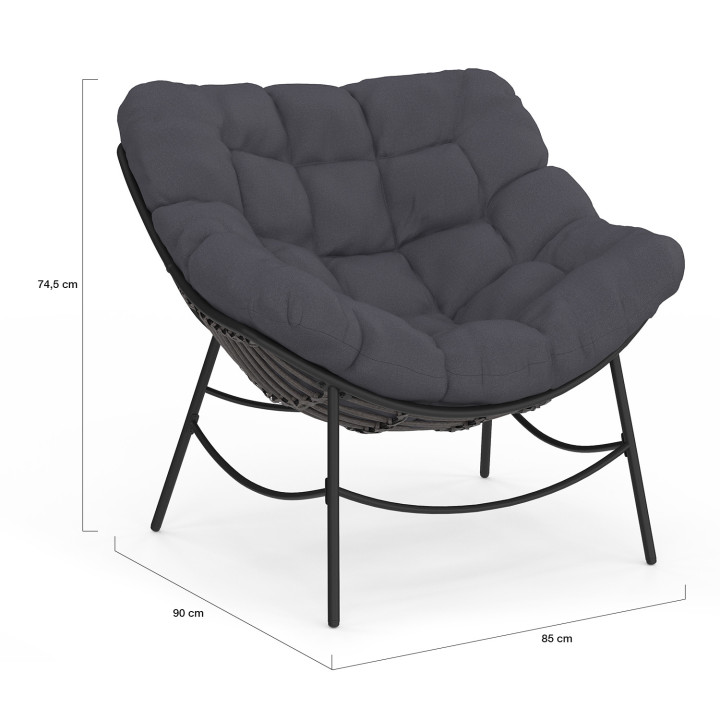 Fauteuil de jardin relax LOA effet rotin gris et coussin gris