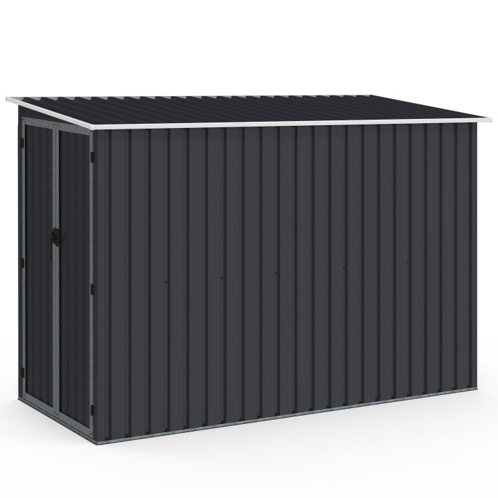 Caseta de jardín adosada de acero galvanizado gris de 3 m² con base de doble puerta lateral