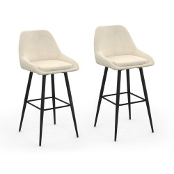 Set di 2 sgabelli da bar THALYA in velluto beige con mezzi braccioli