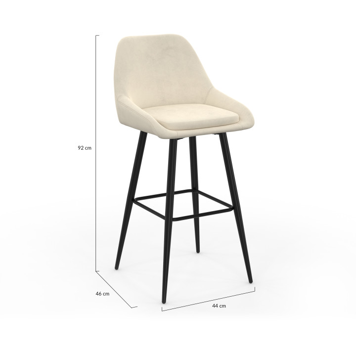 Lote de 2 taburetes de bar THALYA de terciopelo beige con medio reposabrazos