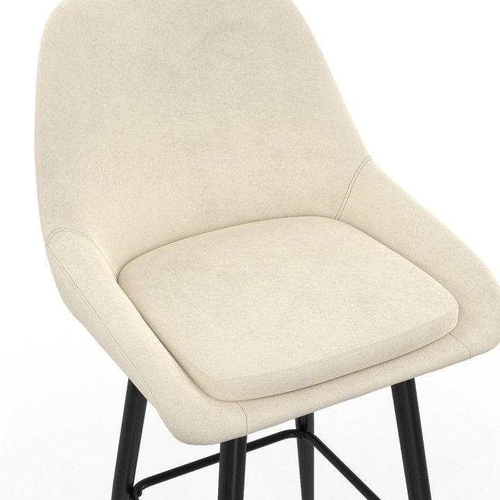 Lot de 2 tabourets de bar THALYA en velours beige avec demi-accoudoirs