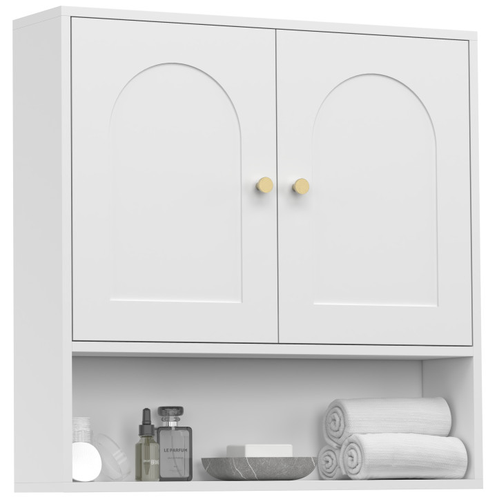 Mobile da bagno sospeso ARSENE, armadio a parete con 2 ante e ripiano in legno bianco