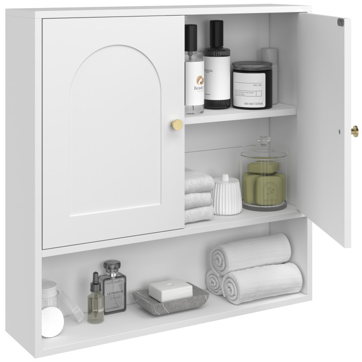 Mobile da bagno sospeso ARSENE, armadio a parete con 2 ante e ripiano in legno bianco