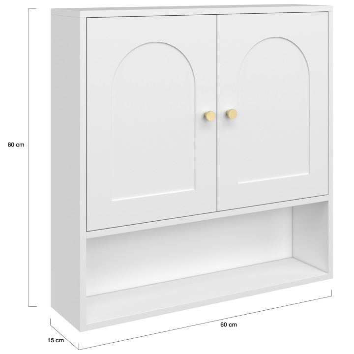 Mobile da bagno sospeso ARSENE, armadio a parete con 2 ante e ripiano in legno bianco