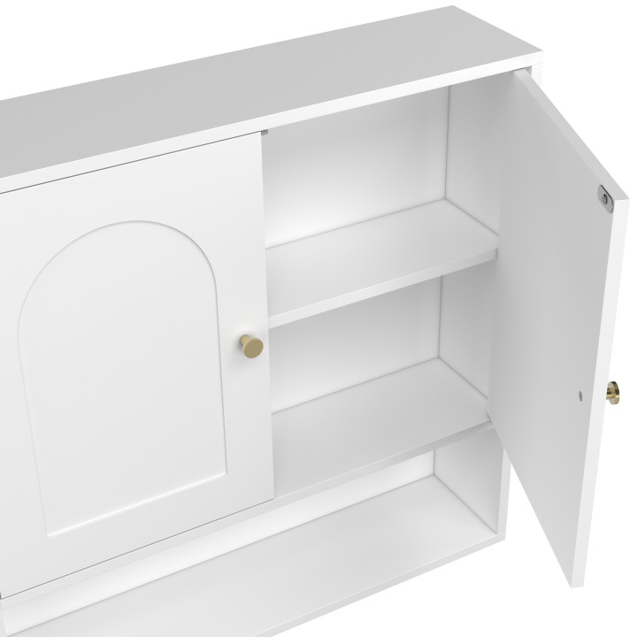 Mobile da bagno sospeso ARSENE, armadio a parete con 2 ante e ripiano in legno bianco