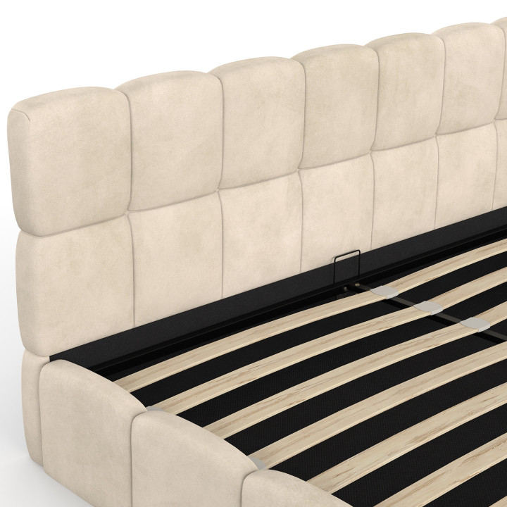 Letto matrimoniale a cassettone NUAGE con testata trapuntata e base in velluto beige 180 x 200 cm