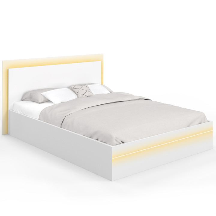 Letto matrimoniale da 140 x 190 cm con rete e LED bianchi integrati - CHARLIE