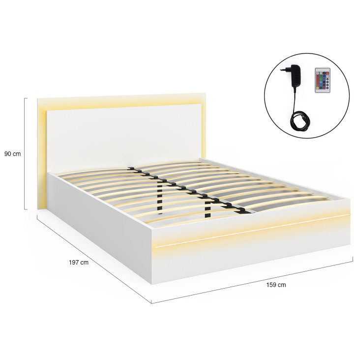 Letto matrimoniale da 140 x 190 cm con rete e LED bianchi integrati - CHARLIE