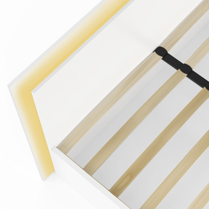 Cama de matrimonio de 140 x 190 cm con somier y LED blancos integrados - CHARLIE | IdMarket