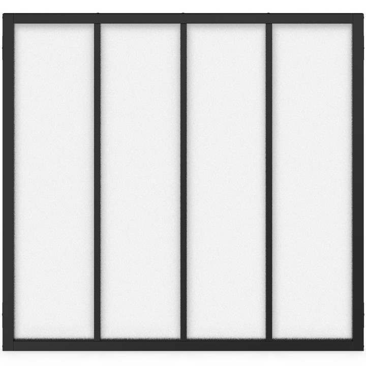 4-ruits glazen werkplaatdak B. 116 x H. 108 cm in zwart metaal en mat gehard glas