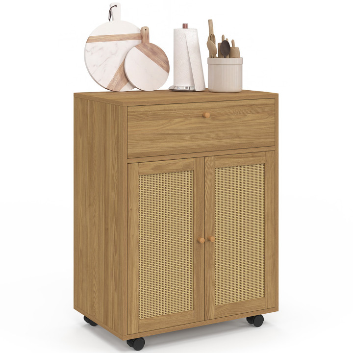 HANAE-keukenkastje met lade in houtlook en rieten kast, breedte 60 cm
