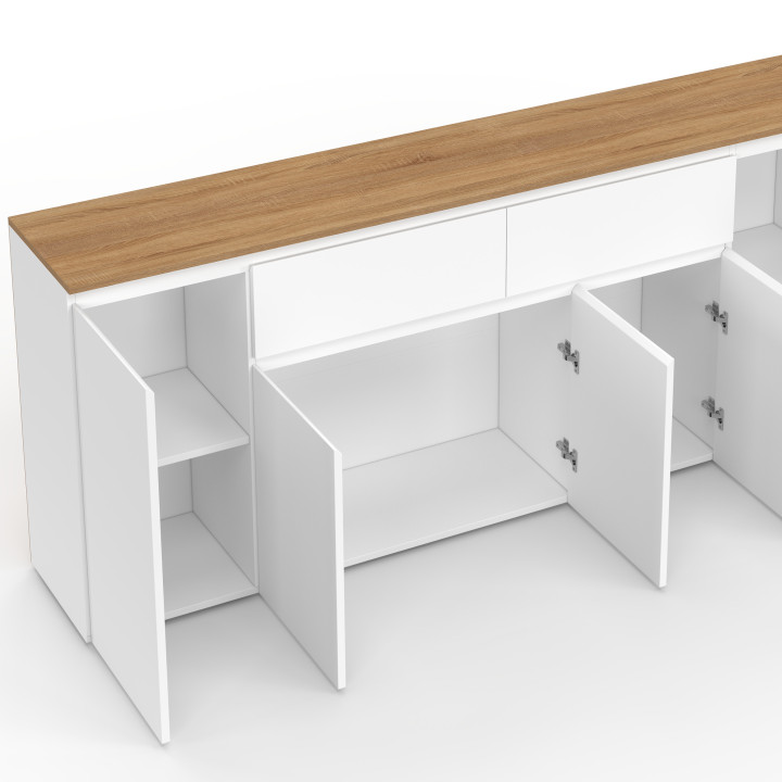 180 cm TOBY Credenza a 5 ante con 2 cassetti bianchi e piano in legno
