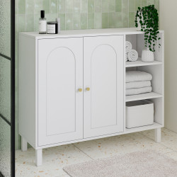 Badkamermeubel, opbergmeubel voor de woonkamer en hal ARSENE met 3 planken en een kast, wit hout