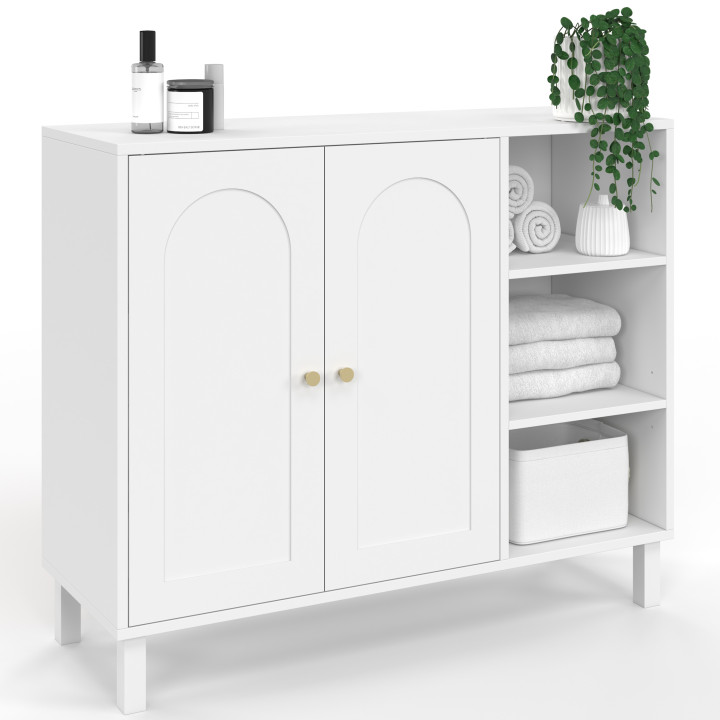 Mobili da bagno, mobili contenitori per soggiorno e ingresso ARSENE a 3 ripiani con armadio in legno bianco