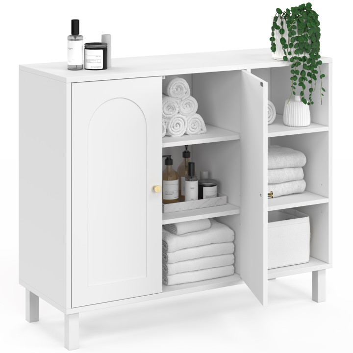 Mobili da bagno, mobili contenitori per soggiorno e ingresso ARSENE a 3 ripiani con armadio in legno bianco