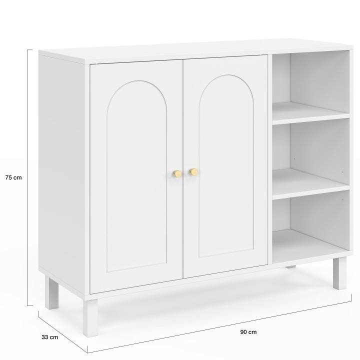 Mobili da bagno, mobili contenitori per soggiorno e ingresso ARSENE a 3 ripiani con armadio in legno bianco