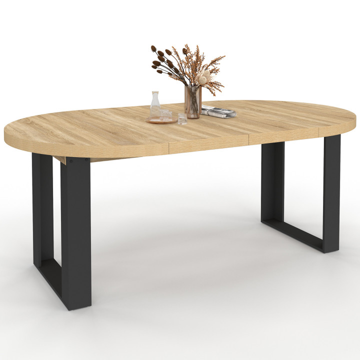 Ronde uitschuifbare eettafel voor 4-10 personen, hout en zwart, 110-200 cm - PHOENIX