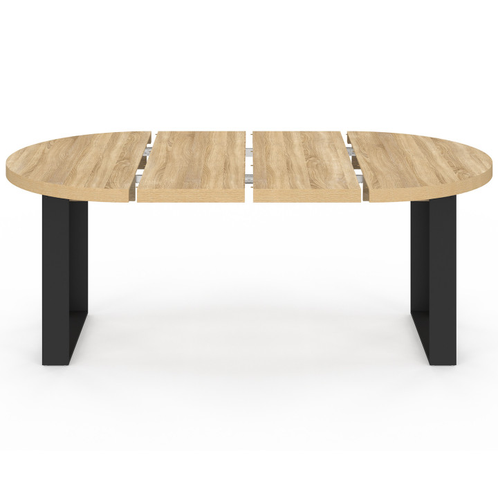 Ausziehbarer runder Esstisch für 4–10 Personen, Holz und Schwarz, 110–200 cm – PHOENIX