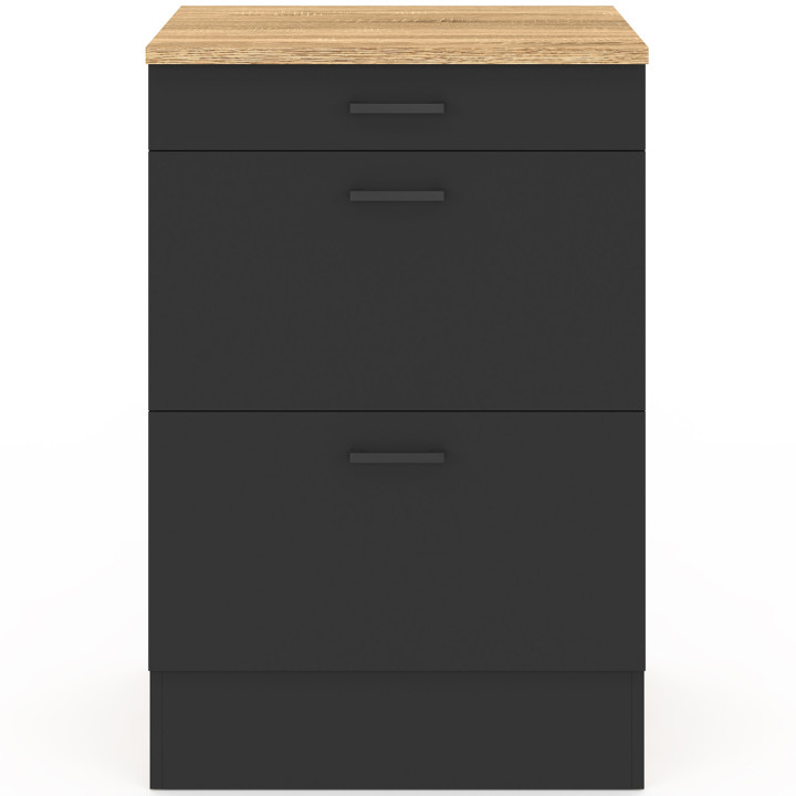 Base cucina 60 cm SUBTIL casseruola occasionale 3 cassetti legno e nero
