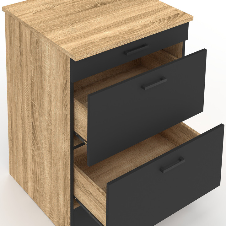 Keukenonderkast 60 cm SUBTIL bijzetpan 3 laden hout en zwart