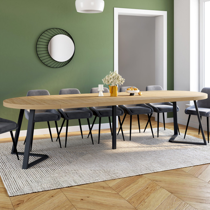 SELMA tavolo da pranzo rotondo allungabile 4-10 persone effetto legno faggio 110-300 cm
