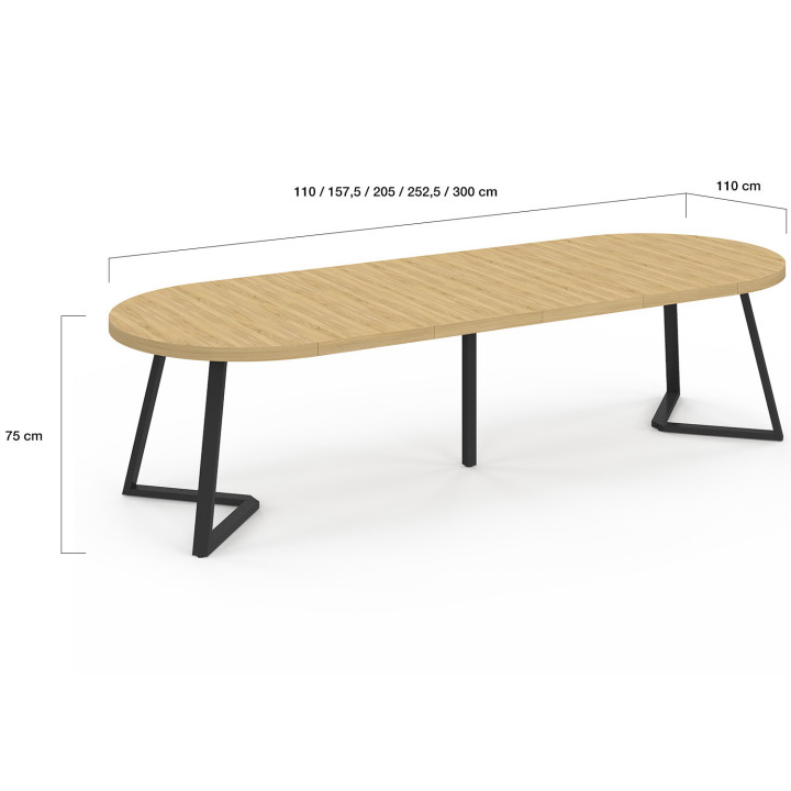 SELMA tavolo da pranzo rotondo allungabile 4-10 persone effetto legno faggio 110-300 cm