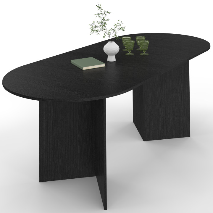 Ausziehbarer ovaler Esstisch MARTHE 6 -10 Personen Holz schwarz 160-200 cm