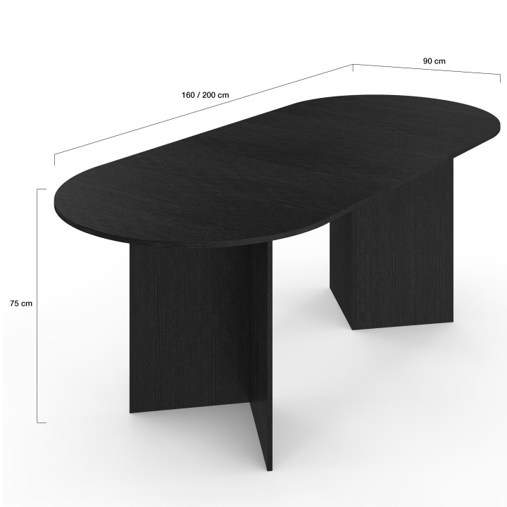 Table à manger extensible ovale MARTHE 6 -10 personnes bois noir 160-200 cm