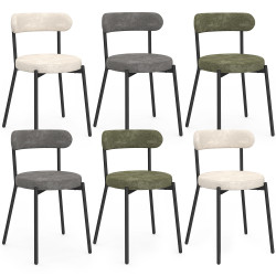 Set di 6 sedie rotonde MIKI in tessuto ciniglia misto verde x2, ecrù x2, grigio chiaro x2 gambe in metallo