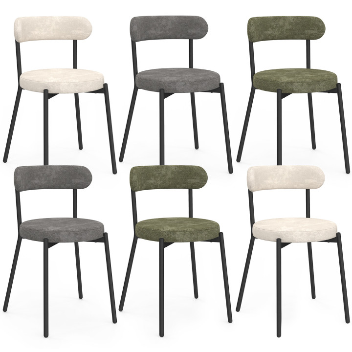 Set di 6 sedie rotonde MIKI in tessuto ciniglia misto verde x2, ecrù x2, grigio chiaro x2 gambe in metallo